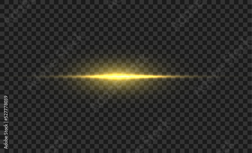 Golden glowing light. Gold glow flash with sparcle. Vector sunrise effect. Realistic shiny beam set