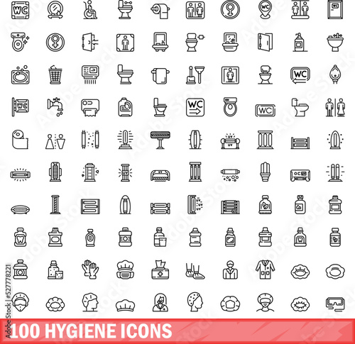 100 hygiene icons set. Outline illustration of 100 hygiene icons vector set isolated on white background