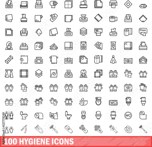 100 hygiene icons set. Outline illustration of 100 hygiene icons vector set isolated on white background