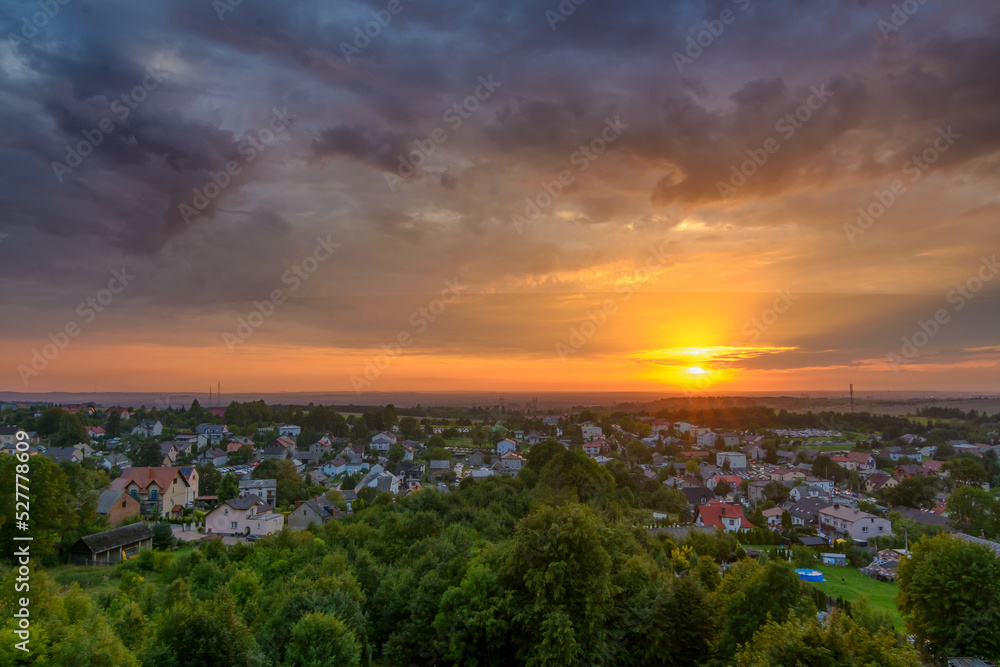 Panorama i zachód słońca widoczny z Zamku w Ogrodzieńcu - obrazy, fototapety, plakaty 