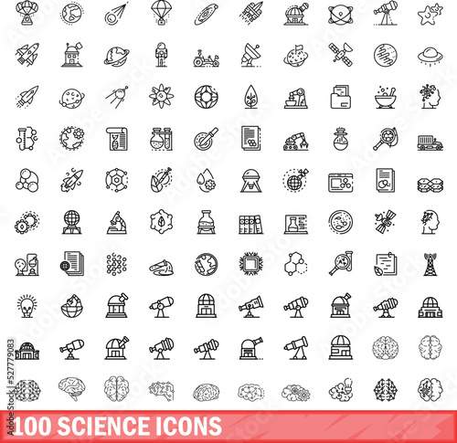 100 science icons set. Outline illustration of 100 science icons vector set isolated on white background