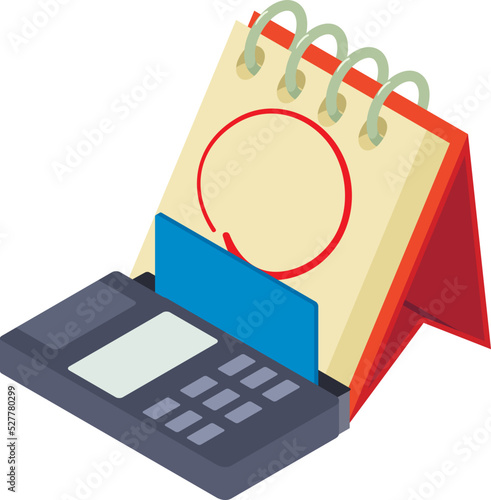 Debt repayment icon isometric vector. Credit card reader and flip calendar icon. Finance concept, cashless payment