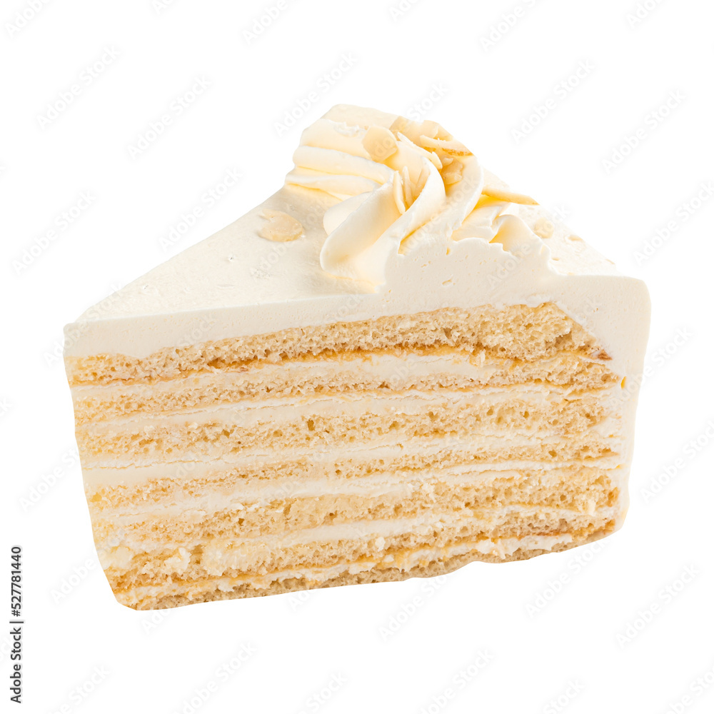 Slice of cake frosted with butter cream - obrazy, fototapety, plakaty 