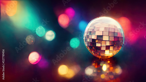 Nightclub Life.Sparkling Disco Ball. Party Flyer Template with Mirror Ball Light Effects. Concept Art Scenery. Book Illustration. Video Game Scene. Serious Digital Painting. CG Artwork Background. 