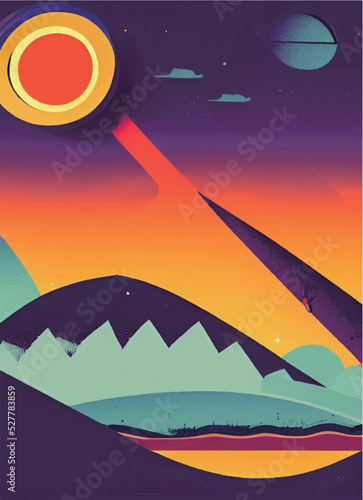 night sky moon landscape vector illustration