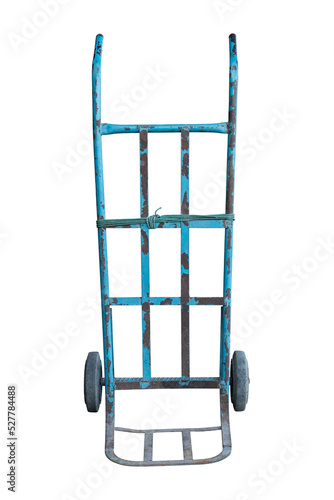 old handcart to transport or trolley cart, pushcart, wheelbarrow, isolated on white with clipping path