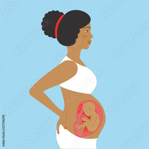 Lovely pregnant woman in profile. Vector illustration.