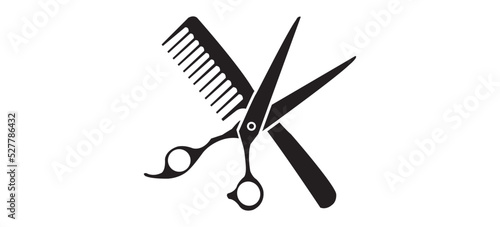 Scissor and Comb in black vector illustration