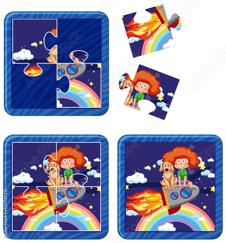Girl with her dog in space photo jigsaw puzzle game