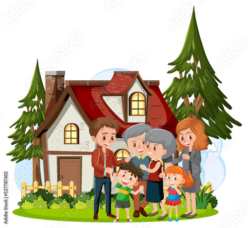 Happy family infront of the house on white background