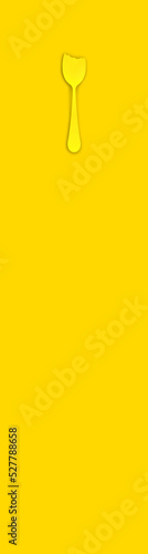 bitten spoon is yellow on yellow background. a bite mark on a spoon. famine. food crisis. Vertical banner for insertion into site. Place for text cope space. 3D image. 3D rendering.