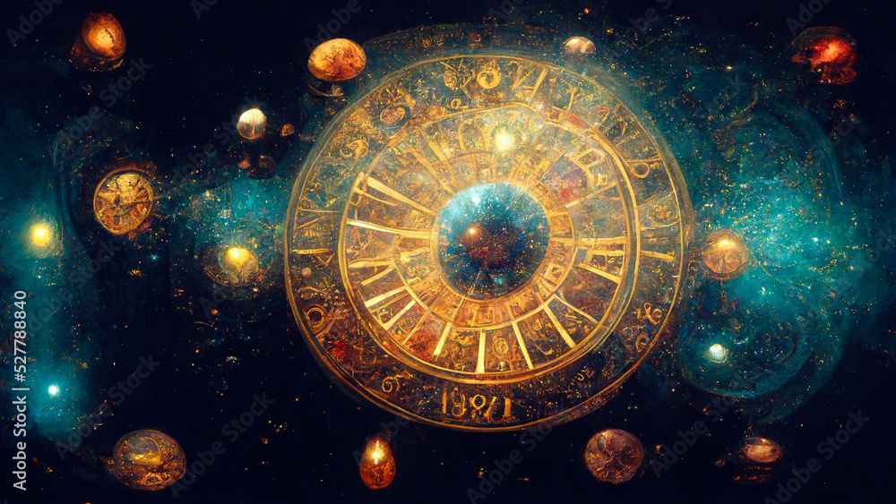 The zodiac explaining that astrology is to read the position of the planets in the universe, the solar system and the constellations of stars - obrazy, fototapety, plakaty 