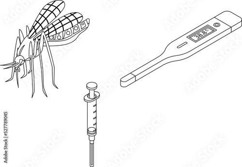 Zika virus icons set. Isometric set of zika virus vector icons outline thin lne isolated on white photo
