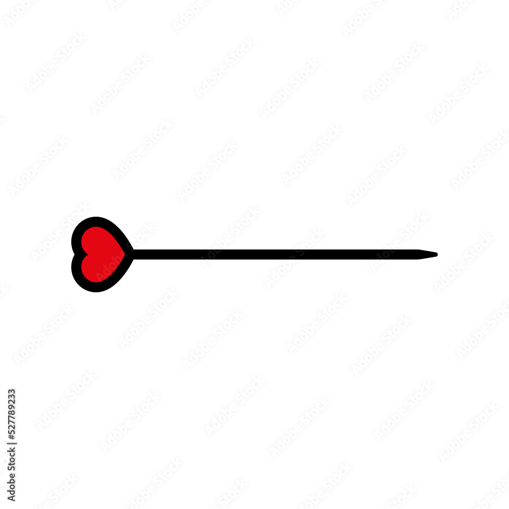 Long knitting needle with red heart. Simple minimal icon and logo design. Vector illustration on white background. Long knitting needle with red heart. Simple minimal icon and logo design. Vector illustration on white background.