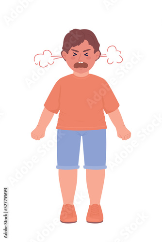 Angry little boy shouting semi flat color vector character. Editable figure. Full body person on white. Emotion simple cartoon style illustration for web graphic design and animation