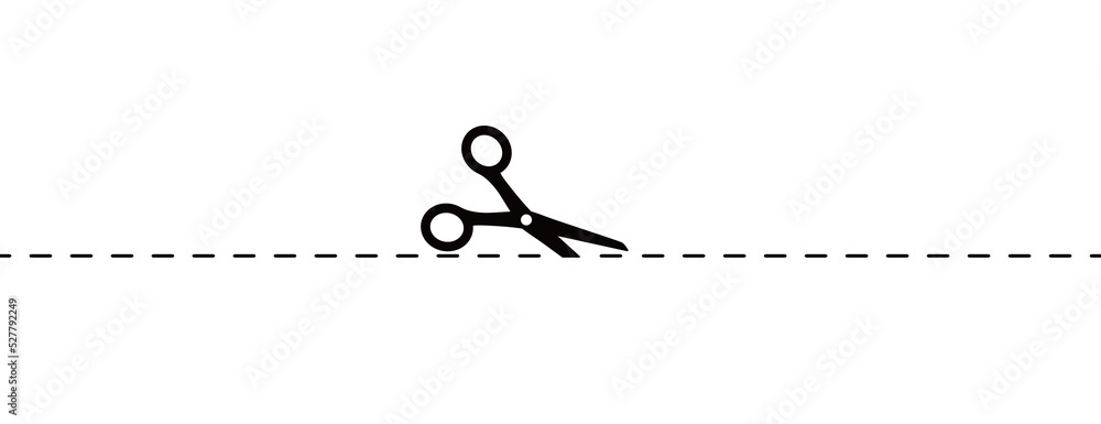 Black scissors crop voucher border. Shear with dash cut line. Dot marks on white coupon background. Trim ribbon with scissor isolated. Vector illustration. Black scissors crop voucher border. Shear with dash cut line. Dot marks on white coupon background. Trim ribbon with scissor isolated. Vector illustration.