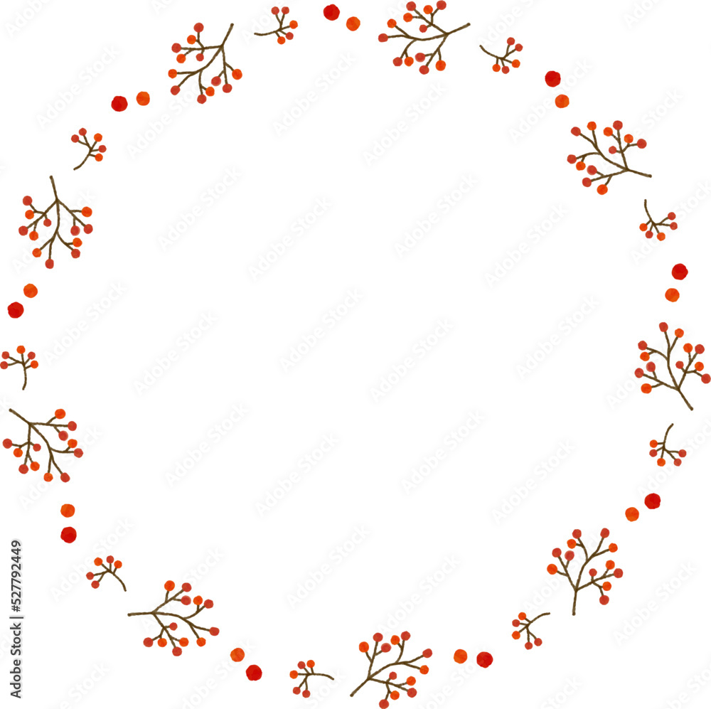 Obraz premium 南天のフレーム 水彩風 手描きイラスト