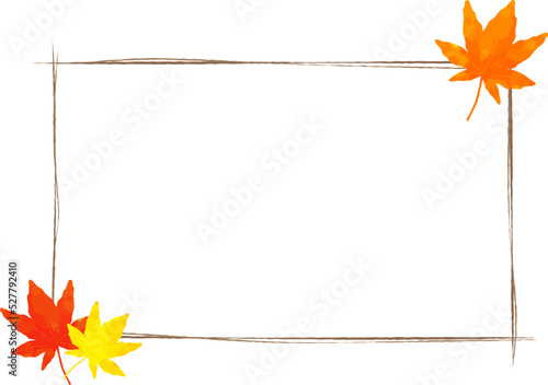 モミジのフレーム　水彩風　手描きイラスト