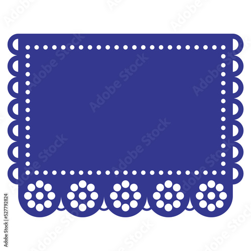 Papel Picado vector template party design with blank space for text, background inspired by traditional fiesta cut out decorations from Mexico with flowers

