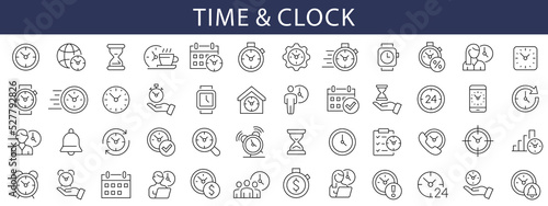Time thin line icons set. Time and Clock editable stroke icons. Stopwatch symbol. Vector