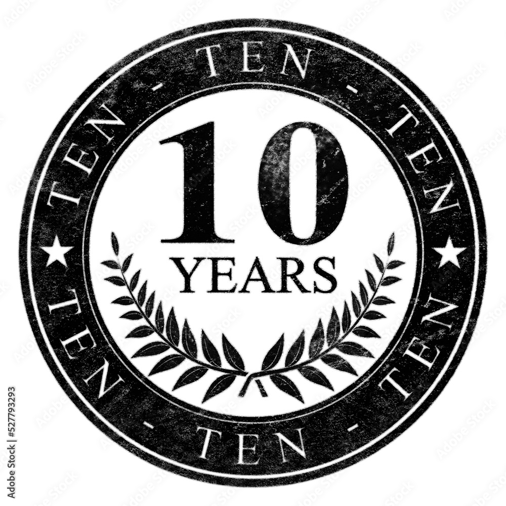 10 years stamp shape isolated over transparent backgound.