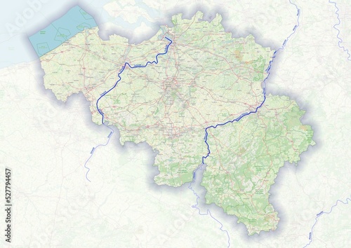 Belgium physical map with important rivers the capital and big cities