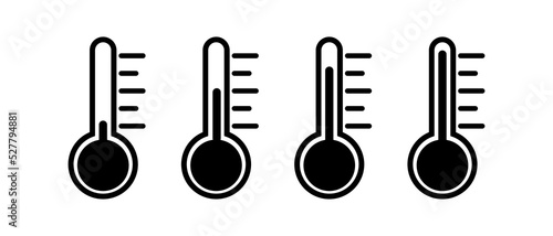 Thermometers set icon. Different levels of temperature, climat control, air, warm, cold, weather conditions, fever, sickness, illness, health care. Measure concept. Vector line icon for Business