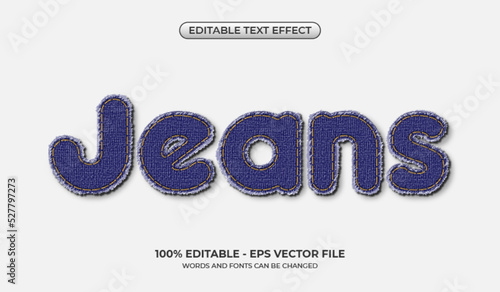 Realistic jeans text effect. Editable three-dimensional denim text effect. Cloth-cut graphic styles