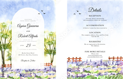 Wedding Invitation set with tuscany lavender hills of Italy scenery