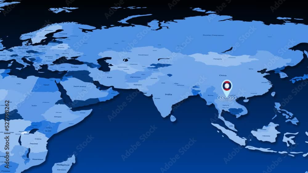 Laos location tracking animation on earth map Laos location tracking animation on earth map