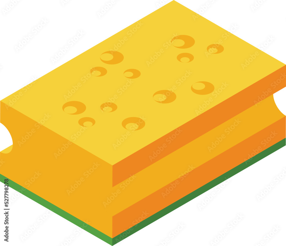 Yellow sponge icon isometric vector. Detergent bottle. Dish product Yellow sponge icon isometric vector. Detergent bottle. Dish product