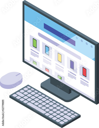 Online pc shop icon isometric vector. Home mobile. Screen appliance