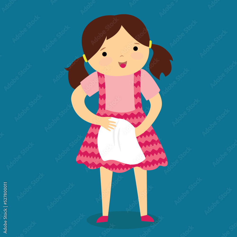 Girl holding a handkerchief in her hand, illustration Girl holding a handkerchief in her hand, illustration