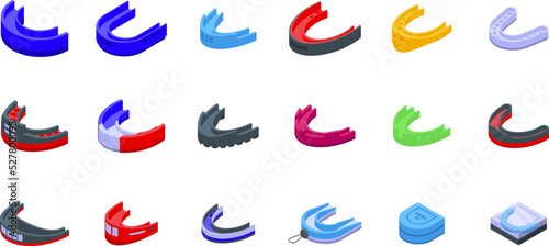 Mouthguard icons set isometric vector. Dental boxer. Guard mouth