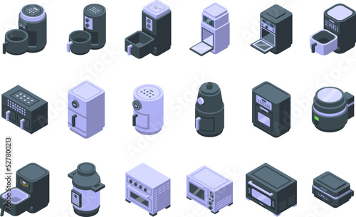 Air fryer icons set isometric vector. Fry bakery. Cook appliance
