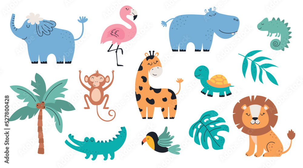 Obraz premium Cute wild African animals. Animal set for t-shirts and notepads, children's clothing