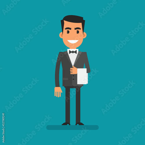 Waiter holding towel and smiling