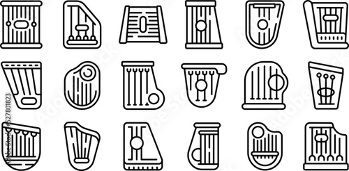 Kantele icons set outline vector. Music acoustic. Chord culture