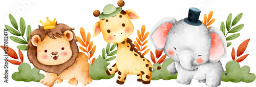 Photography Watercolor happy cute safari animals banner