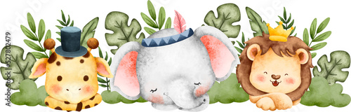 Photography Watercolor happy cute safari animals banner