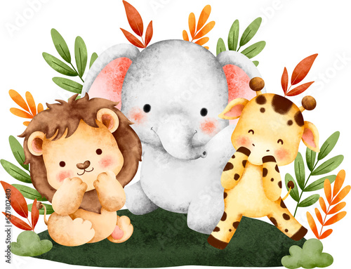 Photography Watercolor happy cute safari animals