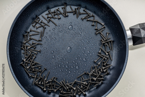 Creative representation of the properties of a modern non-stick frying pan coating