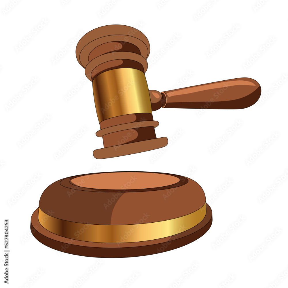 Vector illustration of the judge's hammer. 3d model of judge's hammer