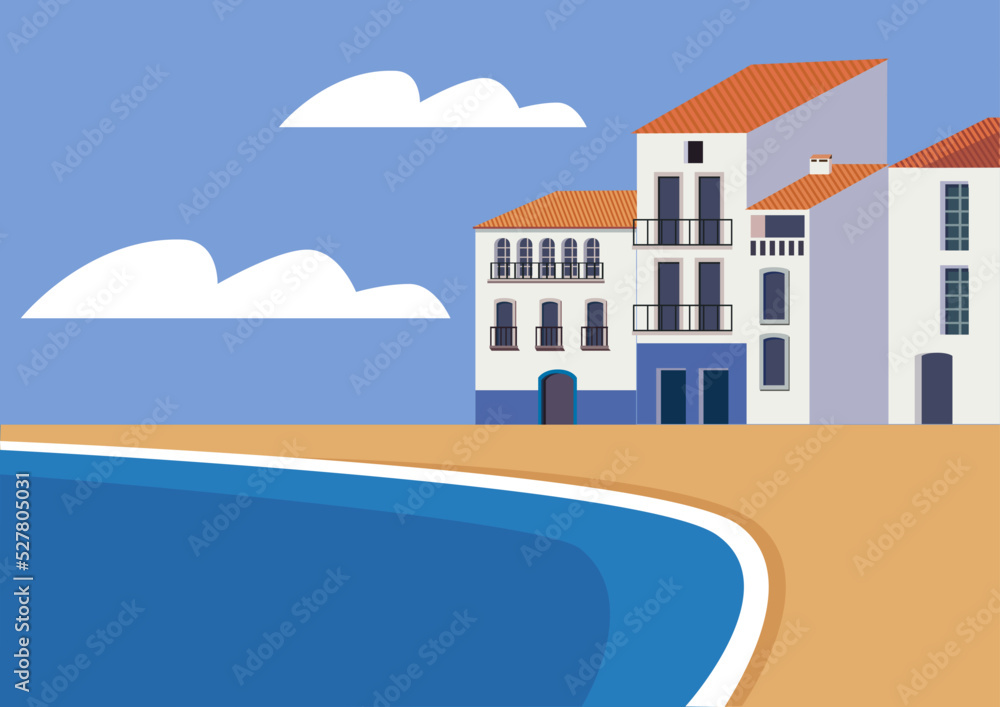 seaside white town vector illustration