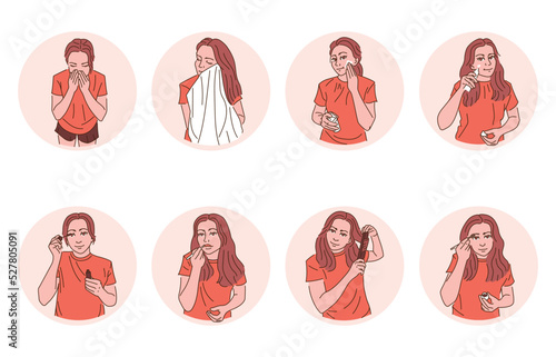 Daily routine of a woman flat vector illustration. Daily routine.