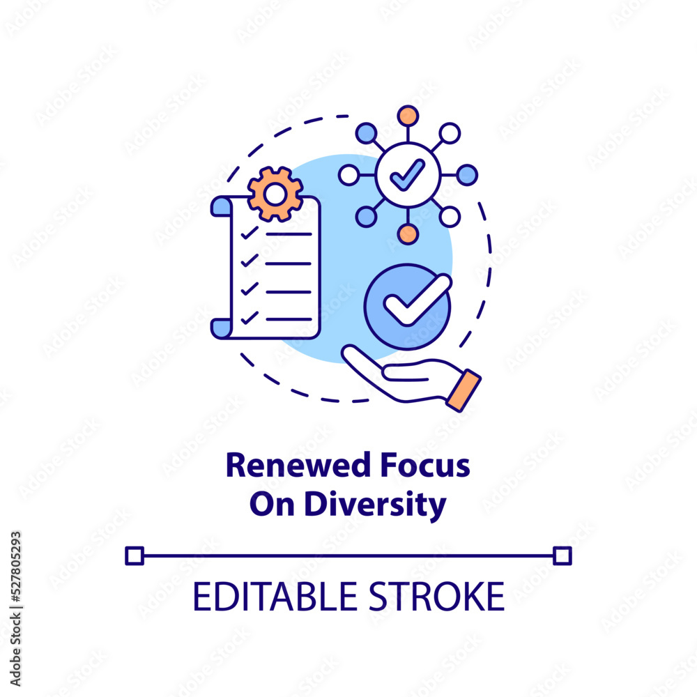 Renewed focus on diversity concept icon. Inclusion. Social media trend abstract idea thin line illustration. Isolated outline drawing. Editable stroke. Arial, Myriad Pro-Bold fonts used