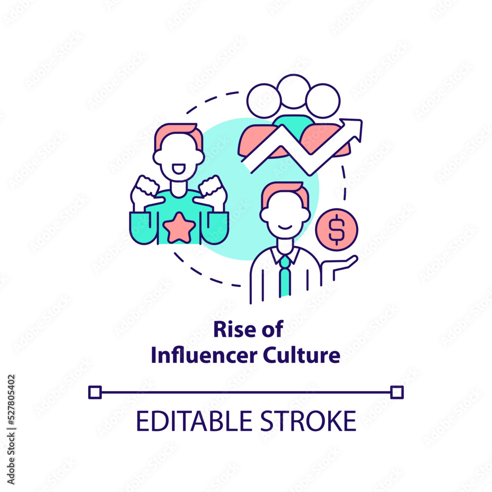 Rise of influencer culture concept icon. Internet platform. Social media trend abstract idea thin line illustration. Isolated outline drawing. Editable stroke. Arial, Myriad Pro-Bold fonts used Rise of influencer culture concept icon. Internet platform. Social media trend abstract idea thin line illustration. Isolated outline drawing. Editable stroke. Arial, Myriad Pro-Bold fonts used