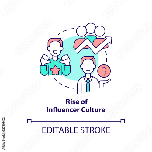 Rise of influencer culture concept icon. Internet platform. Social media trend abstract idea thin line illustration. Isolated outline drawing. Editable stroke. Arial, Myriad Pro-Bold fonts used