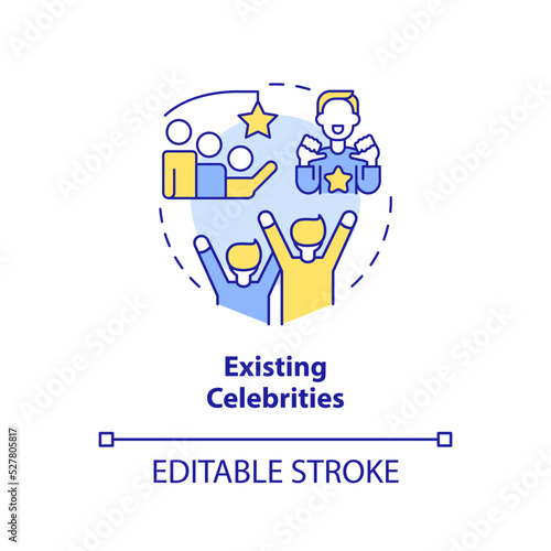 Existing celebrities concept icon. Popular person on social media. Type of creators abstract idea thin line illustration. Isolated outline drawing. Editable stroke. Arial, Myriad Pro-Bold fonts used