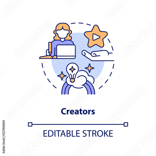 Creators concept icon. Content creation. Creator economy stakeholder abstract idea thin line illustration. Isolated outline drawing. Editable stroke. Arial, Myriad Pro-Bold fonts used